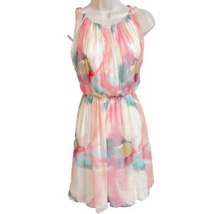 Alice + Olivia Mary Silk Blouson Mini Tank Dress Chiffon Pink White Blue XS